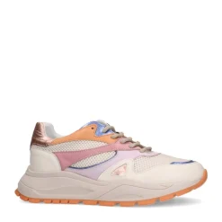 Manfield Witte leren sneakers met gekleurde details^DAMES Sneakers