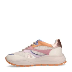 Manfield Witte leren sneakers met gekleurde details^DAMES Sneakers