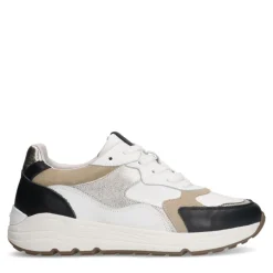 Manfield Witte leren sneakers met goudkleurige en zwarte details^DAMES Sneakers
