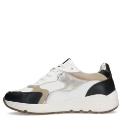 Manfield Witte leren sneakers met goudkleurige en zwarte details^DAMES Sneakers