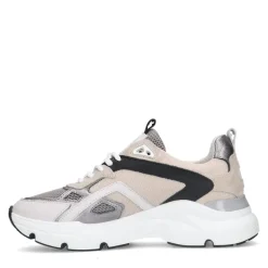 Manfield Witte leren sneakers met mesh details^DAMES Sneakers