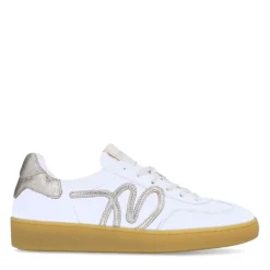 Manfield Witte leren sneakers met metallic details^DAMES Sneakers