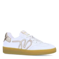 Manfield Witte leren sneakers met metallic details^DAMES Sneakers