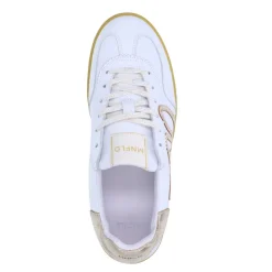 Manfield Witte leren sneakers met metallic details^DAMES Sneakers
