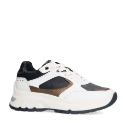 Manfield Witte leren sneakers met zwarte details^DAMES Sneakers