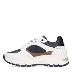 Manfield Witte leren sneakers met zwarte details^DAMES Sneakers