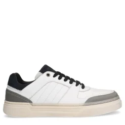 Manfield Witte leren sneakers met zwarte details^Heren Sneakers