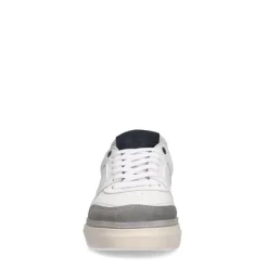 Manfield Witte leren sneakers met zwarte details^Heren Sneakers