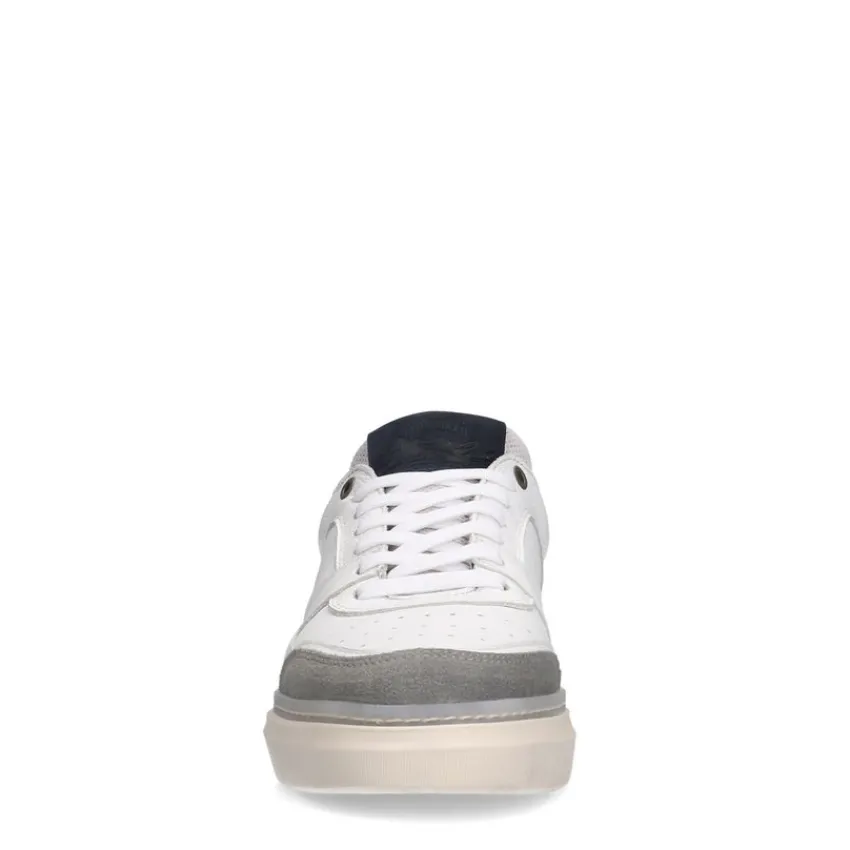 Manfield Witte leren sneakers met zwarte details^Heren Sneakers