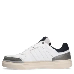 Manfield Witte leren sneakers met zwarte details^Heren Sneakers