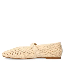 Manfield Witte raffia ballerina met gesp^DAMES Loafers