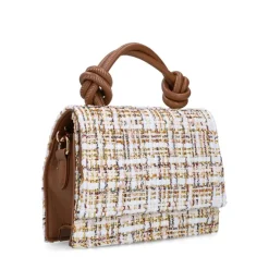 Manfield Witte stoffen handtas met gouden details^ Schoudertassen