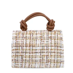 Manfield Witte stoffen handtas met gouden details^ Schoudertassen