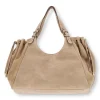 Manfield Zandkleurige suède shopper^ Shoppers