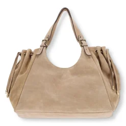 Manfield Zandkleurige suède shopper^ Shoppers