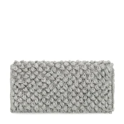 Manfield Zilveren clutch met gebreide details^ Clutches