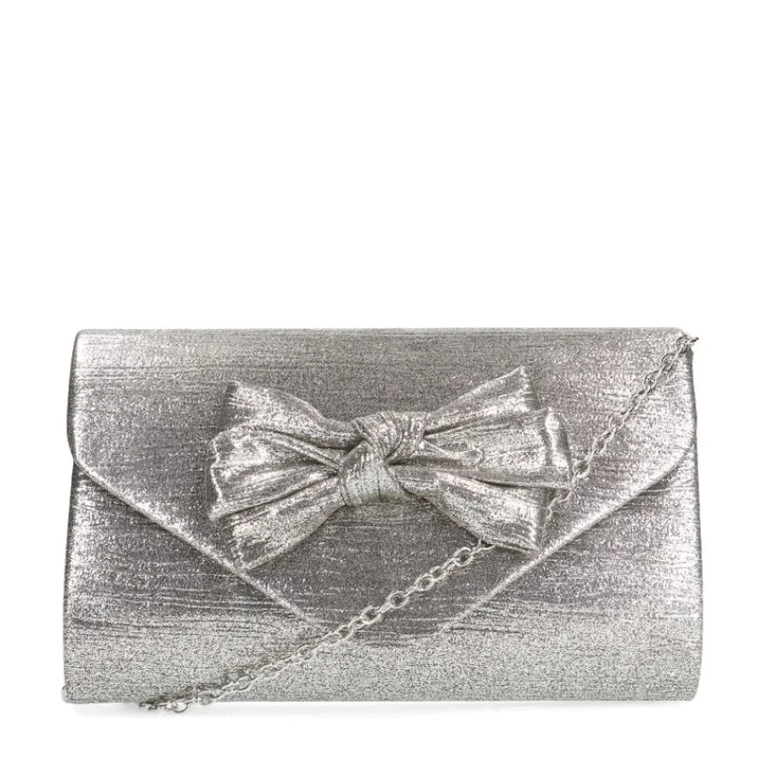 Manfield Zilveren clutch met strik^ Clutches