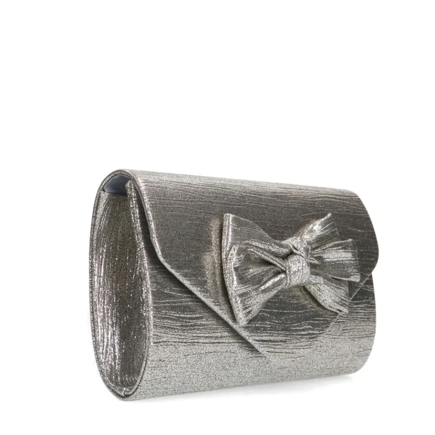 Manfield Zilveren clutch met strik^ Clutches