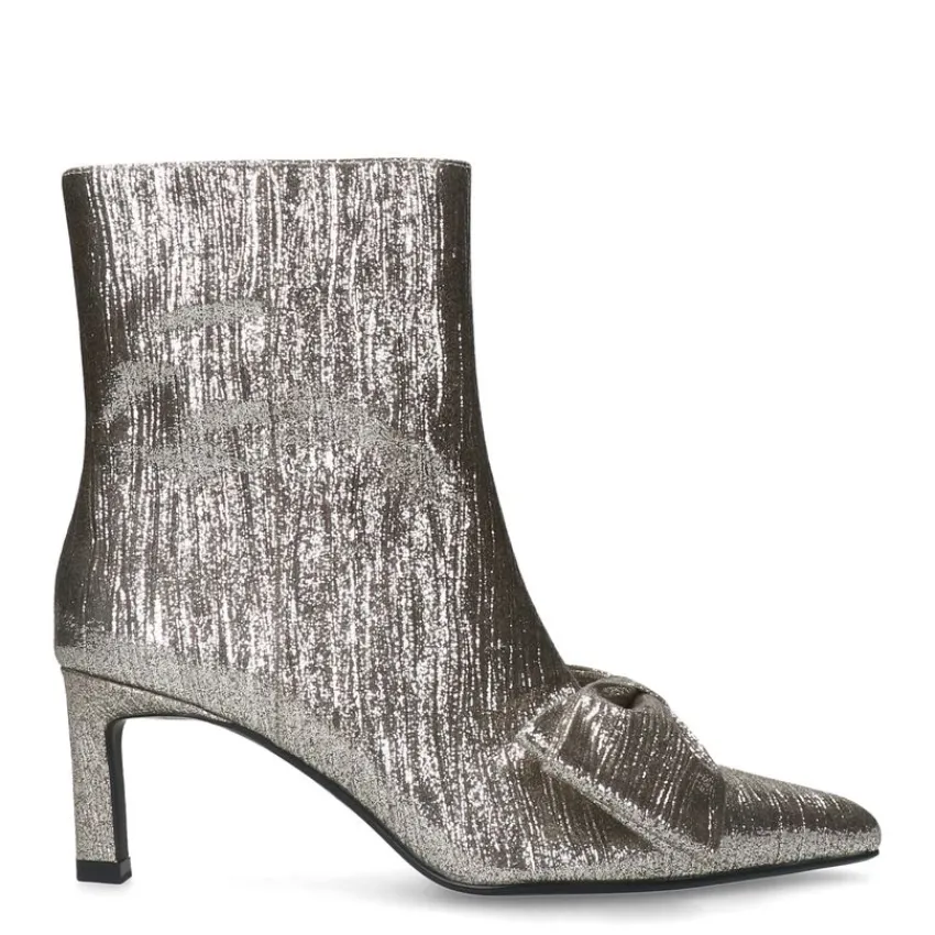 Manfield Zilveren glitter enkellaarsjes met hak^DAMES Enkellaarsjes