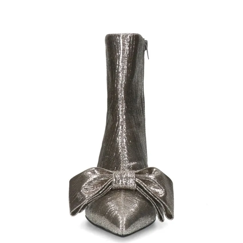 Manfield Zilveren glitter enkellaarsjes met hak^DAMES Enkellaarsjes