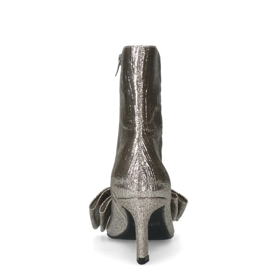 Manfield Zilveren glitter enkellaarsjes met hak^DAMES Enkellaarsjes