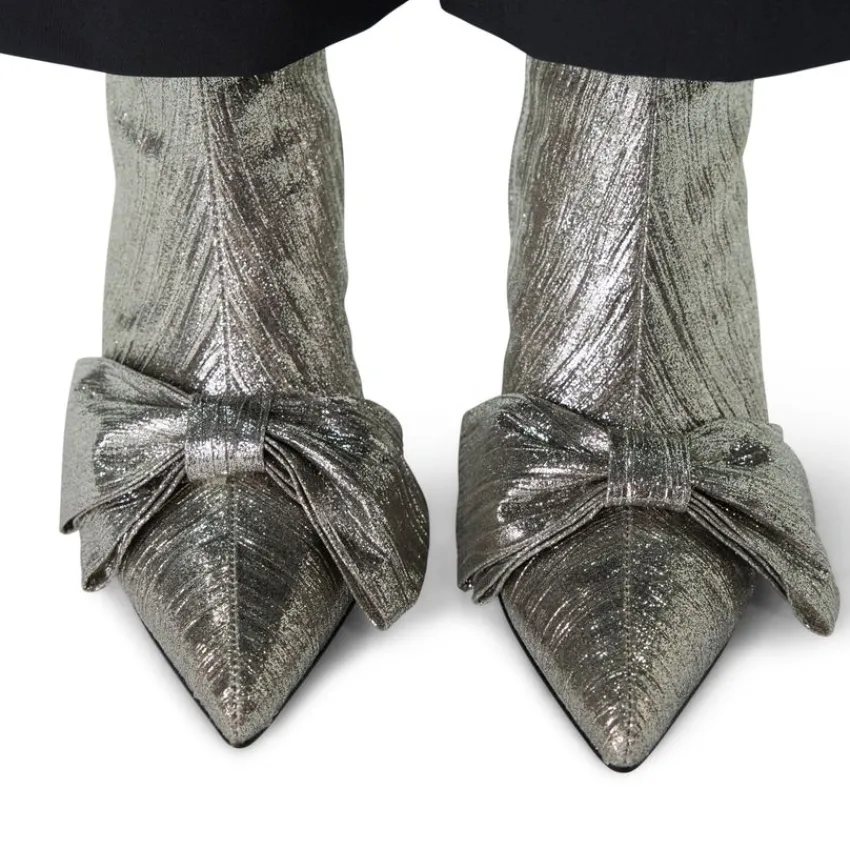 Manfield Zilveren glitter enkellaarsjes met hak^DAMES Enkellaarsjes