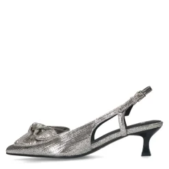 Manfield Zilveren glitter slingbacks met strik^DAMES Pumps|Slingbacks
