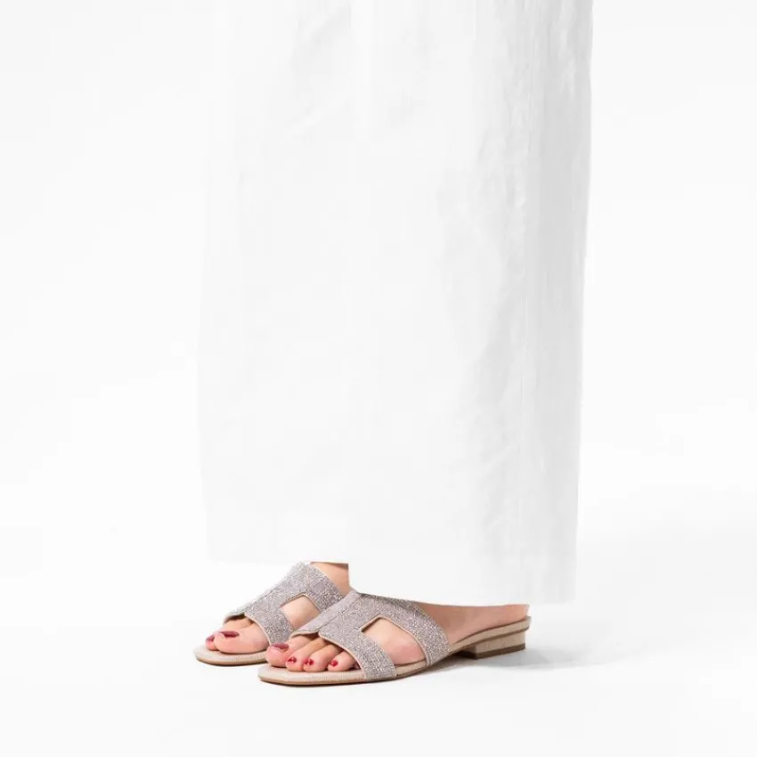 Manfield Zilveren glitter slippers^DAMES Slippers