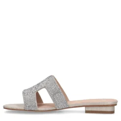 Manfield Zilveren glitter slippers^DAMES Slippers
