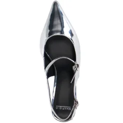 Manfield Zilveren lak slingbacks^DAMES Pumps|Slingbacks