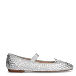 Manfield Zilveren leren ballerina's^DAMES Loafers