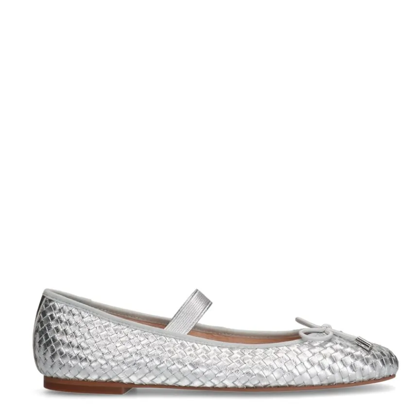 Manfield Zilveren leren ballerina's^DAMES Loafers