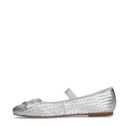 Manfield Zilveren leren ballerina's^DAMES Loafers