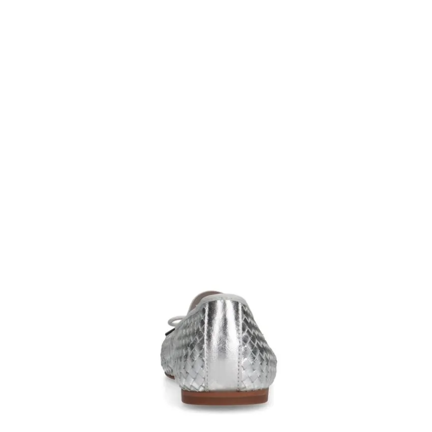Manfield Zilveren leren ballerina's^DAMES Loafers