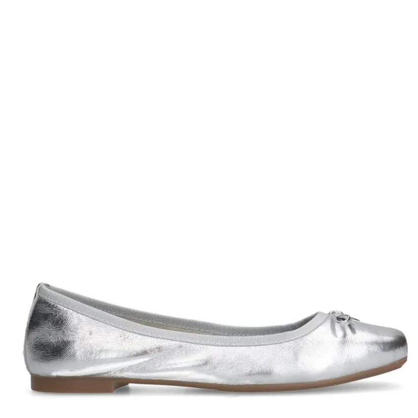 Manfield Zilveren leren ballerina's^DAMES Loafers