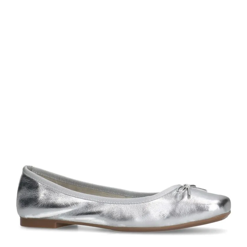 Manfield Zilveren leren ballerina's^DAMES Loafers