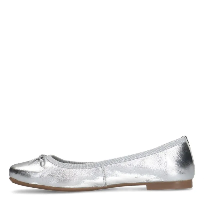 Manfield Zilveren leren ballerina's^DAMES Loafers