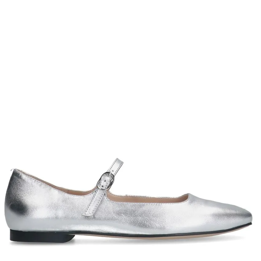 Manfield Zilveren leren ballerina's^DAMES Loafers