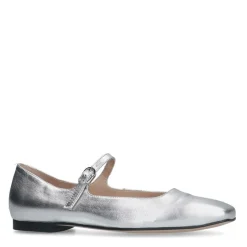 Manfield Zilveren leren ballerina's^DAMES Loafers
