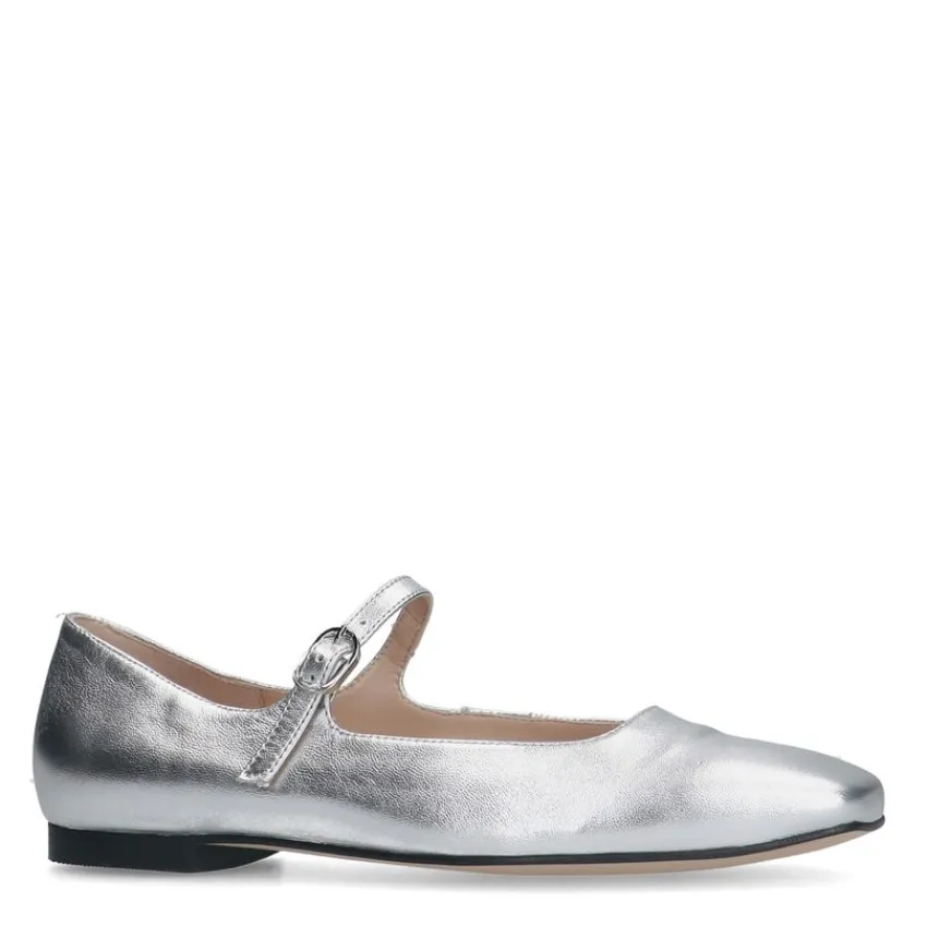 Manfield Zilveren leren ballerina's^DAMES Loafers