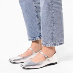 Manfield Zilveren leren ballerina's^DAMES Loafers