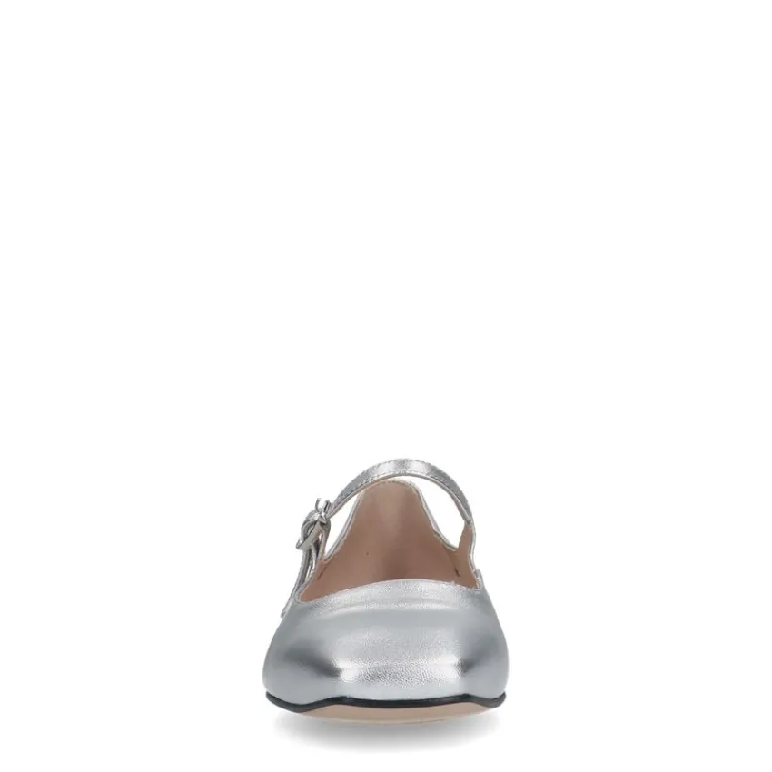 Manfield Zilveren leren ballerina's^DAMES Loafers