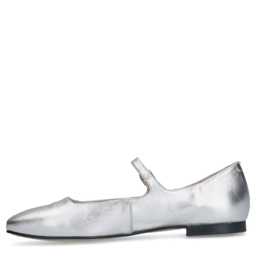 Manfield Zilveren leren ballerina's^DAMES Loafers