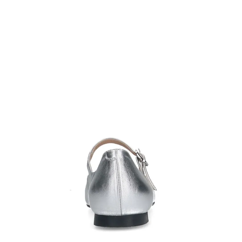Manfield Zilveren leren ballerina's^DAMES Loafers