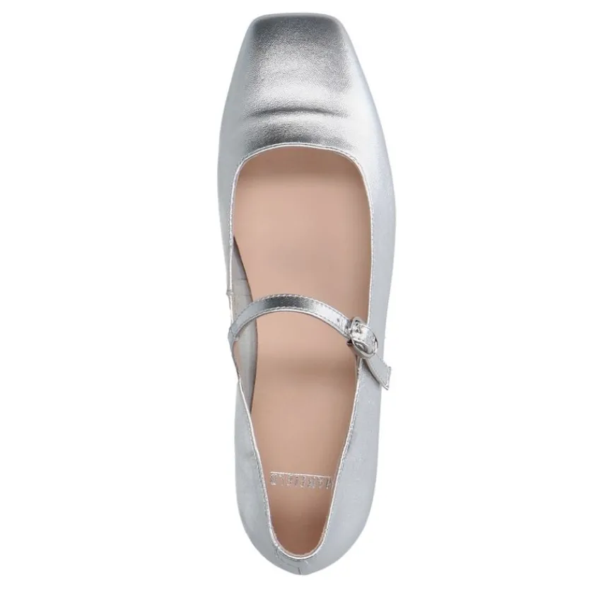 Manfield Zilveren leren ballerina's^DAMES Loafers