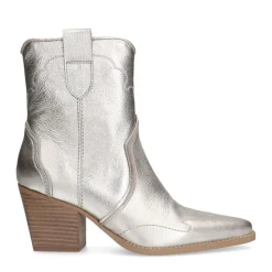 Manfield Zilveren leren cowboylaarzen^DAMES Enkellaarsjes