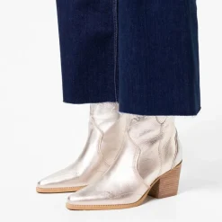 Manfield Zilveren leren cowboylaarzen^DAMES Enkellaarsjes