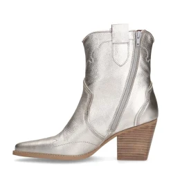 Manfield Zilveren leren cowboylaarzen^DAMES Enkellaarsjes