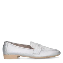 Manfield Zilveren leren loafers^DAMES Loafers