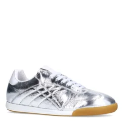 Manfield Zilveren leren metallic sneakers^DAMES Sneakers